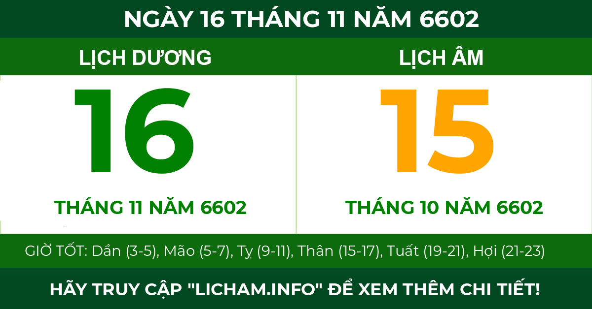 lịch âm ngày 16 tháng 11 năm 6602