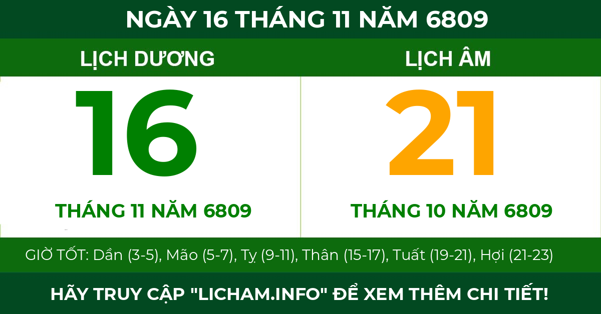 lịch âm ngày 16 tháng 11 năm 6809