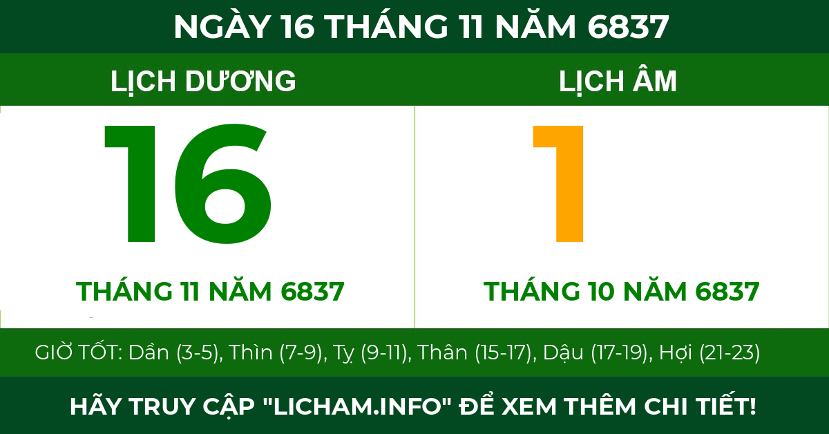 lịch âm ngày 16 tháng 11 năm 6837