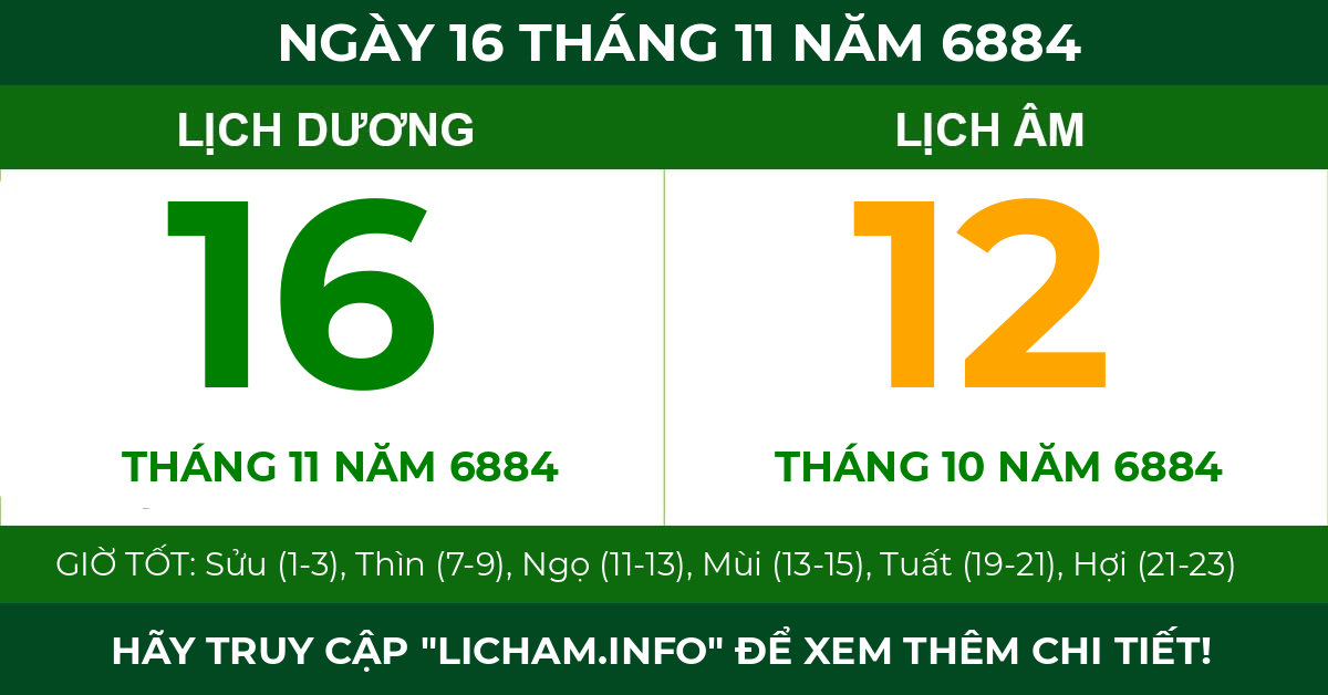 lịch âm ngày 16 tháng 11 năm 6884