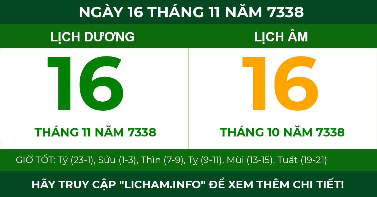 lịch âm ngày 16 tháng 11 năm 7338