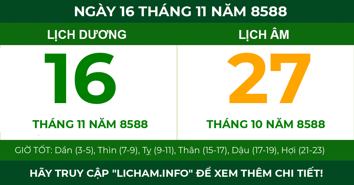 lịch âm ngày 16 tháng 11 năm 8588