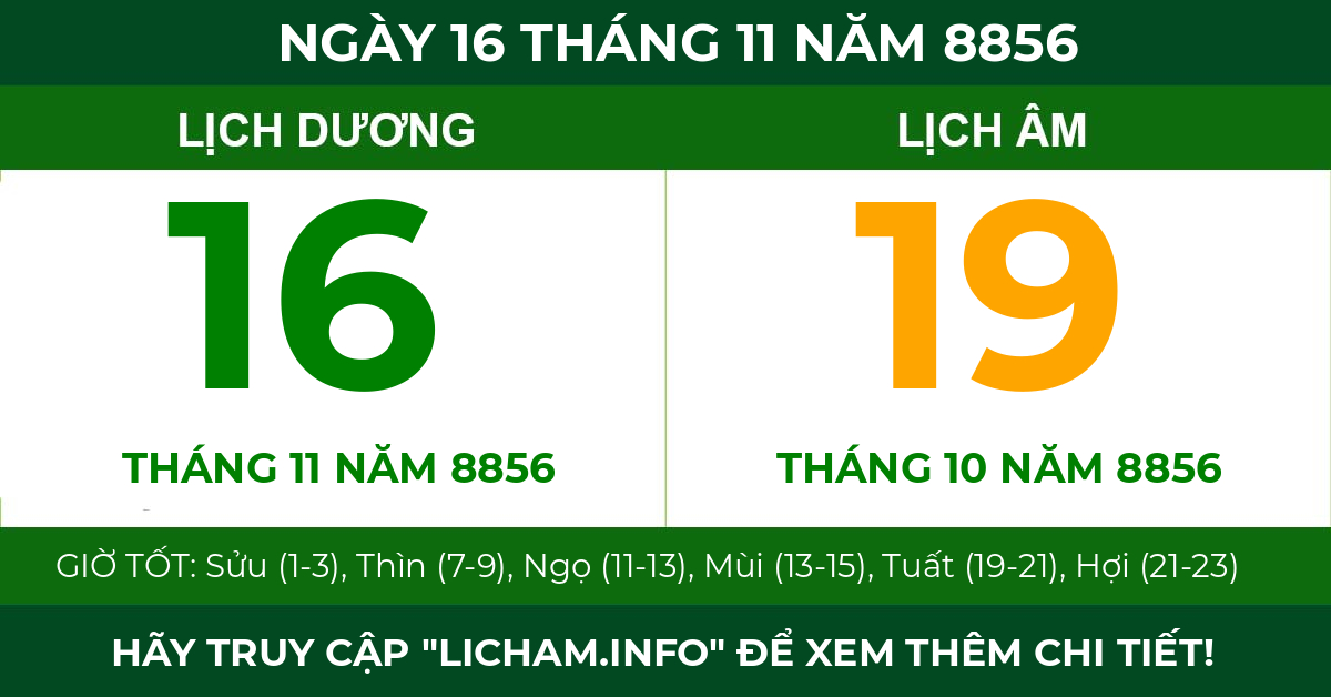 lịch âm ngày 16 tháng 11 năm 8856