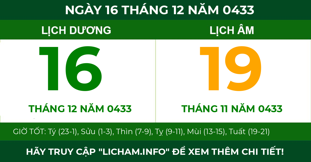 lịch âm ngày 16 tháng 12 năm 0433