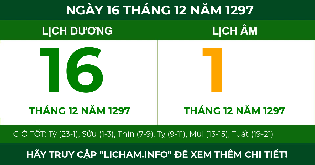 lịch âm ngày 16 tháng 12 năm 1297