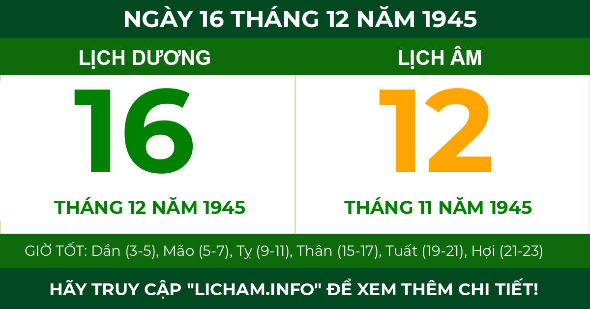 lịch âm ngày 16 tháng 12 năm 1945