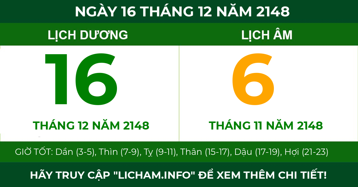 lịch âm ngày 16 tháng 12 năm 2148