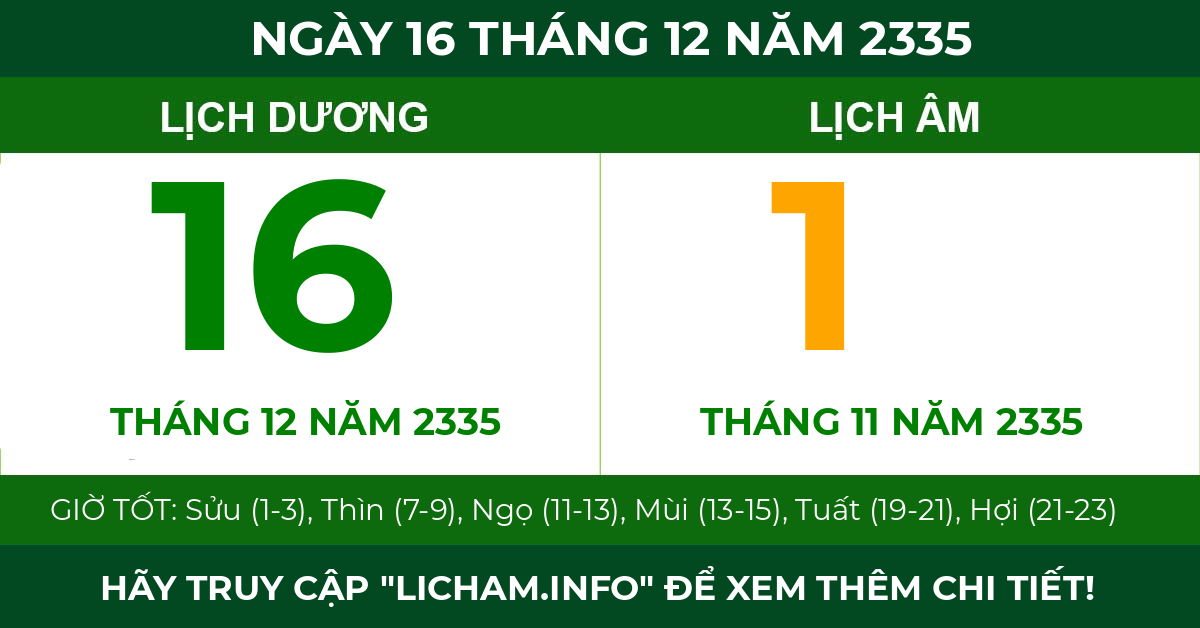 lịch âm ngày 16 tháng 12 năm 2335