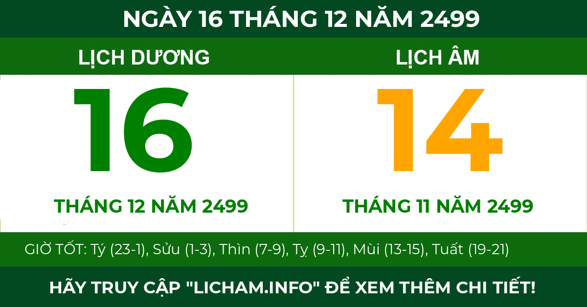 lịch âm ngày 16 tháng 12 năm 2499