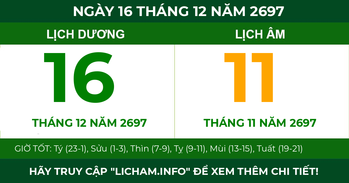 lịch âm ngày 16 tháng 12 năm 2697
