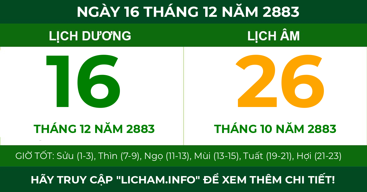 lịch âm ngày 16 tháng 12 năm 2883