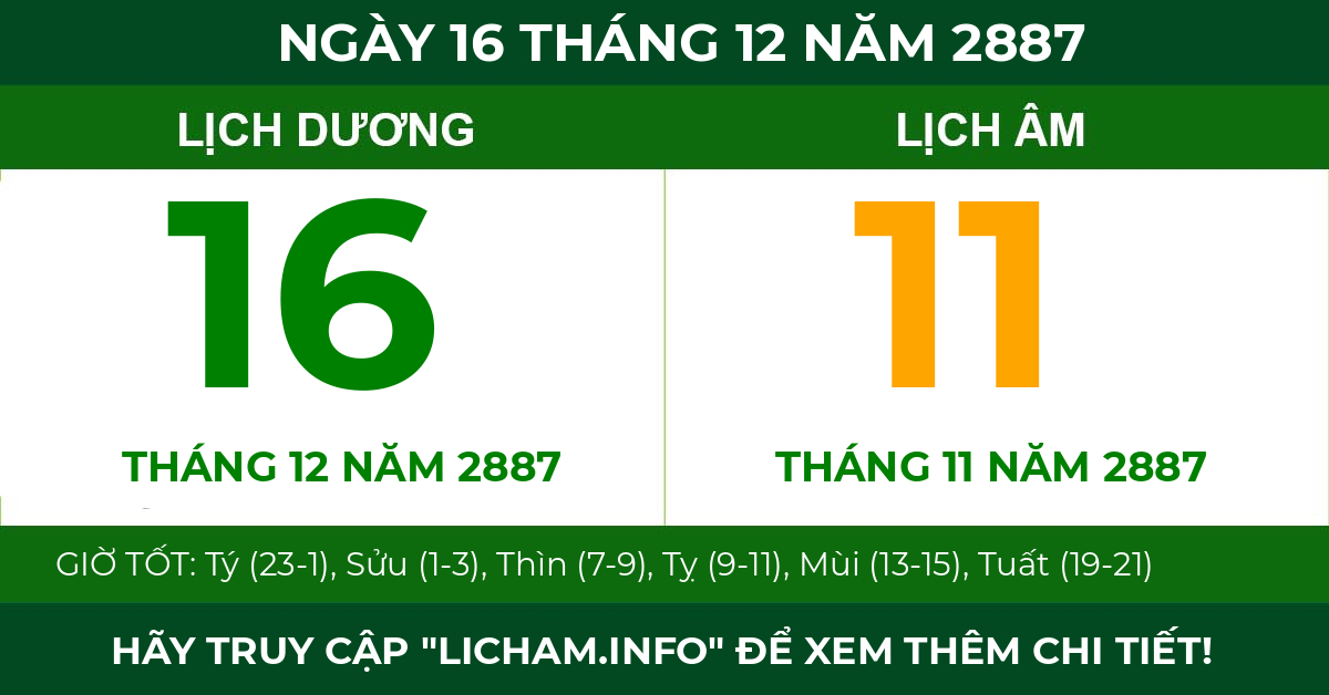 lịch âm ngày 16 tháng 12 năm 2887