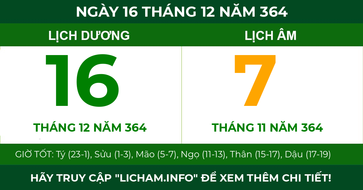 lịch âm ngày 16 tháng 12 năm 364