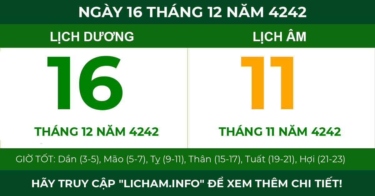 lịch âm ngày 16 tháng 12 năm 4242