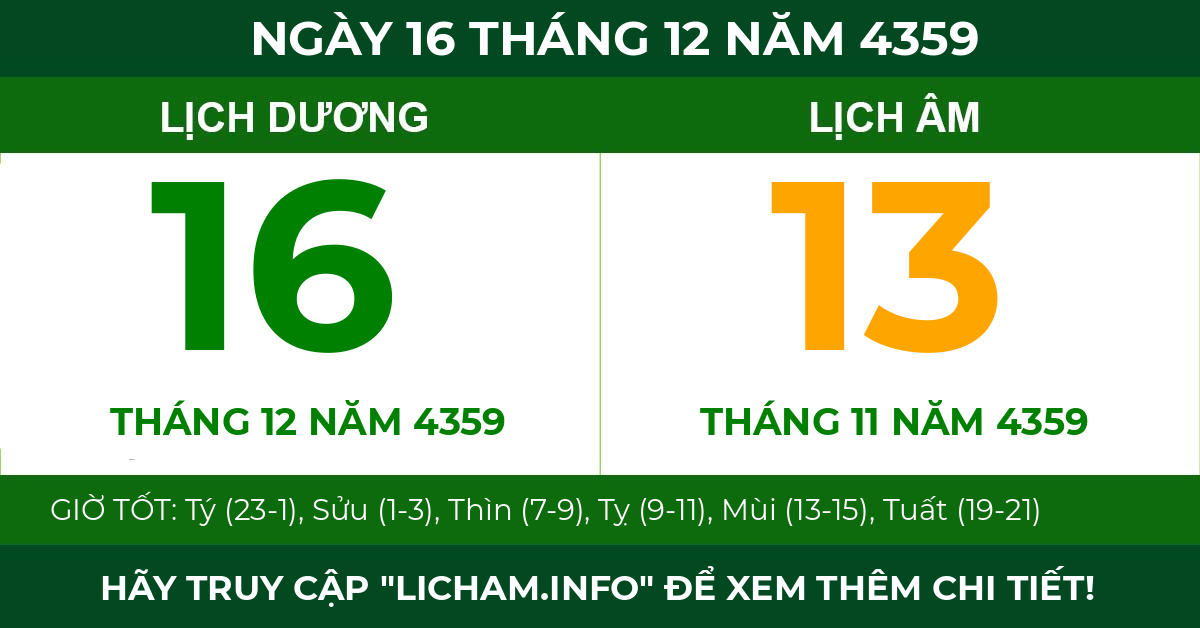 lịch âm ngày 16 tháng 12 năm 4359