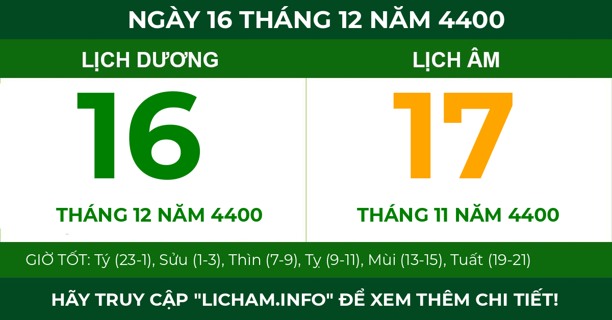 lịch âm ngày 16 tháng 12 năm 4400
