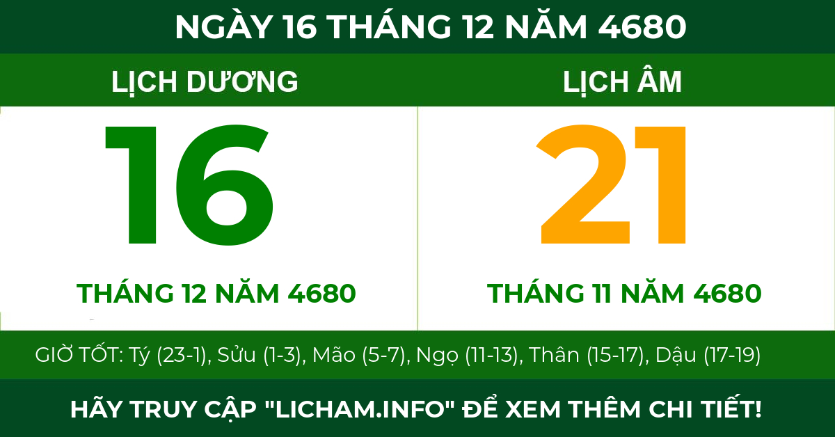 lịch âm ngày 16 tháng 12 năm 4680