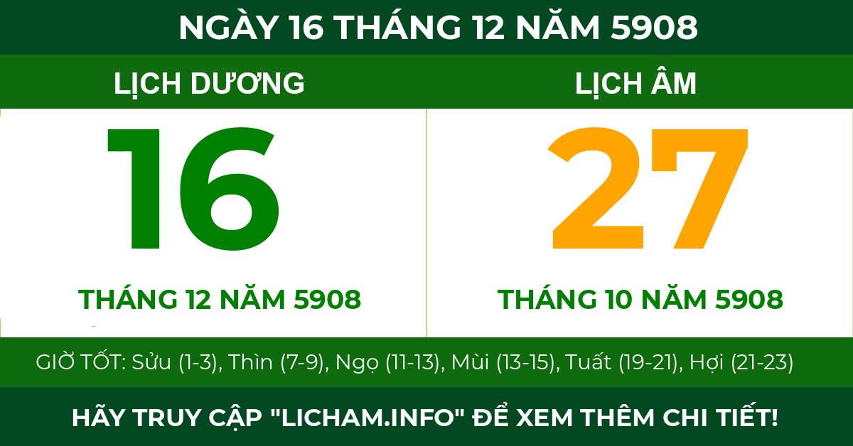lịch âm ngày 16 tháng 12 năm 5908