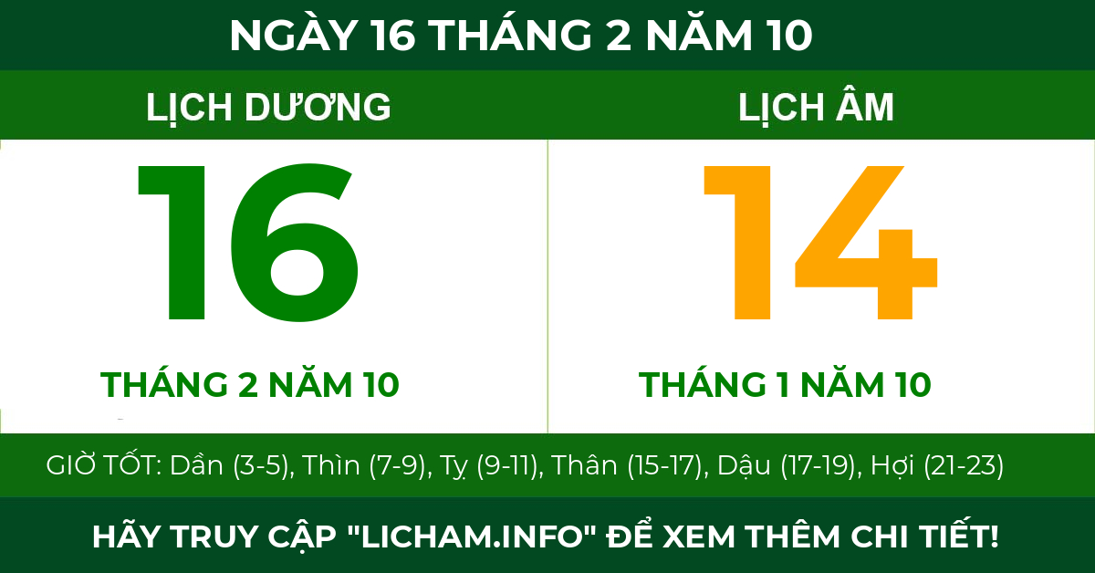 lịch âm ngày 16 tháng 2 năm 10