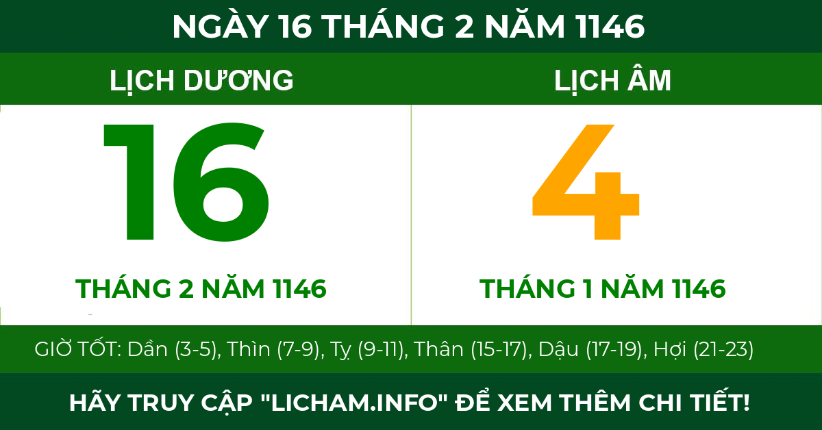 lịch âm ngày 16 tháng 2 năm 1146