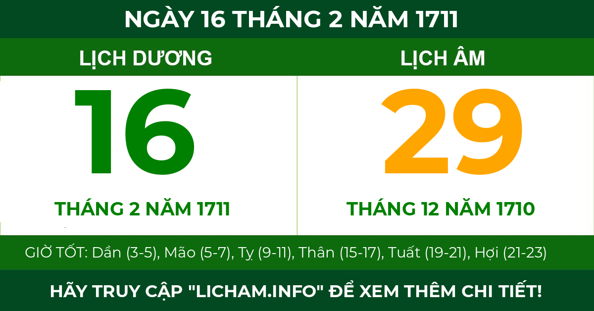 lịch âm ngày 16 tháng 2 năm 1711