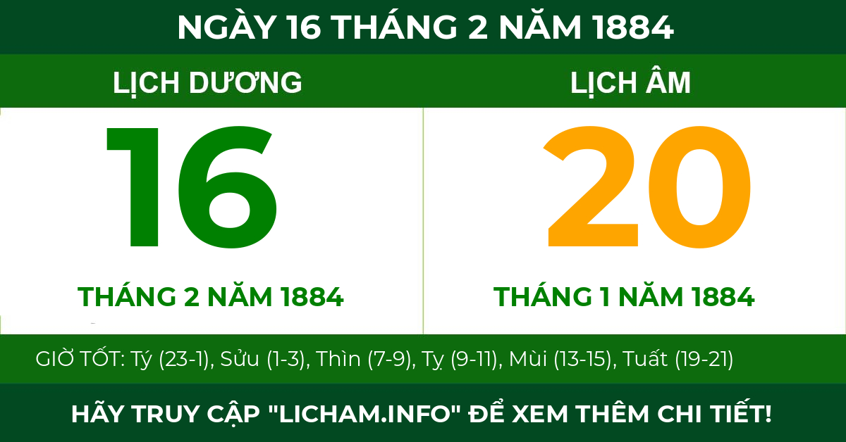 lịch âm ngày 16 tháng 2 năm 1884