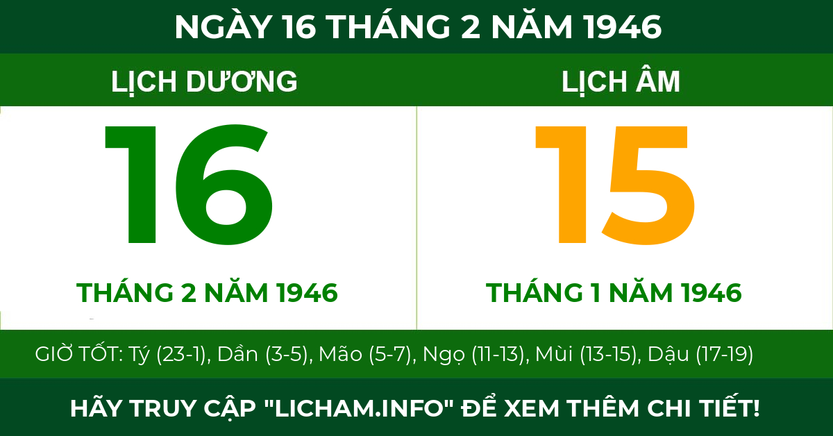 lịch âm ngày 16 tháng 2 năm 1946
