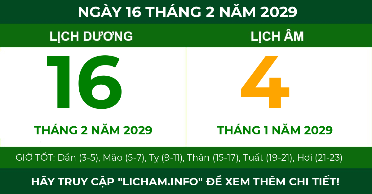lịch âm ngày 16 tháng 2 năm 2029