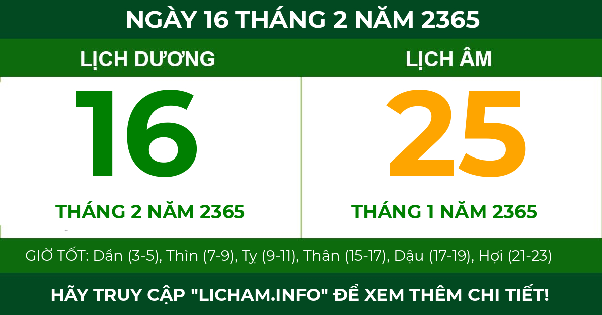 lịch âm ngày 16 tháng 2 năm 2365