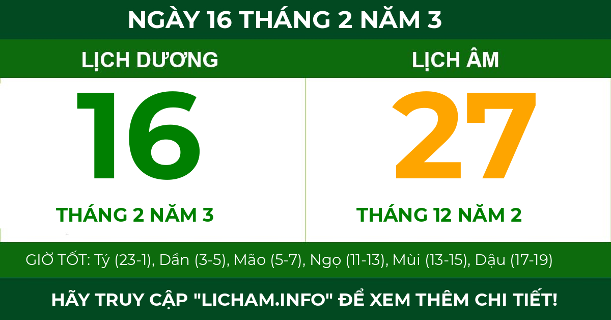 lịch âm ngày 16 tháng 2 năm 3