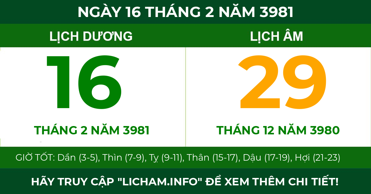 lịch âm ngày 16 tháng 2 năm 3981