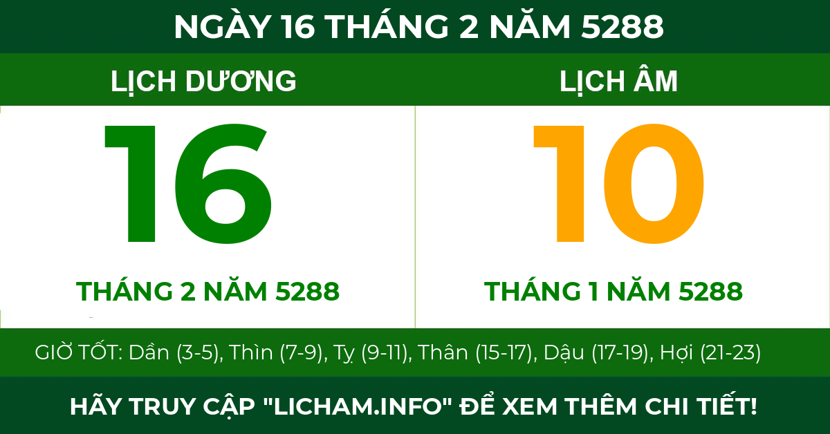 lịch âm ngày 16 tháng 2 năm 5288