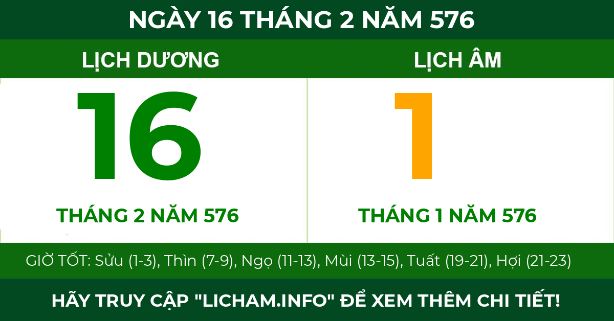 lịch âm ngày 16 tháng 2 năm 576