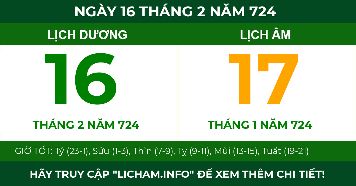 lịch âm ngày 16 tháng 2 năm 724