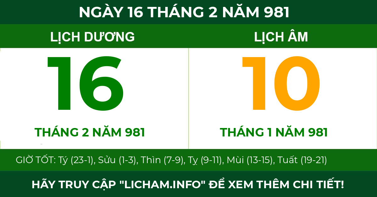 lịch âm ngày 16 tháng 2 năm 981