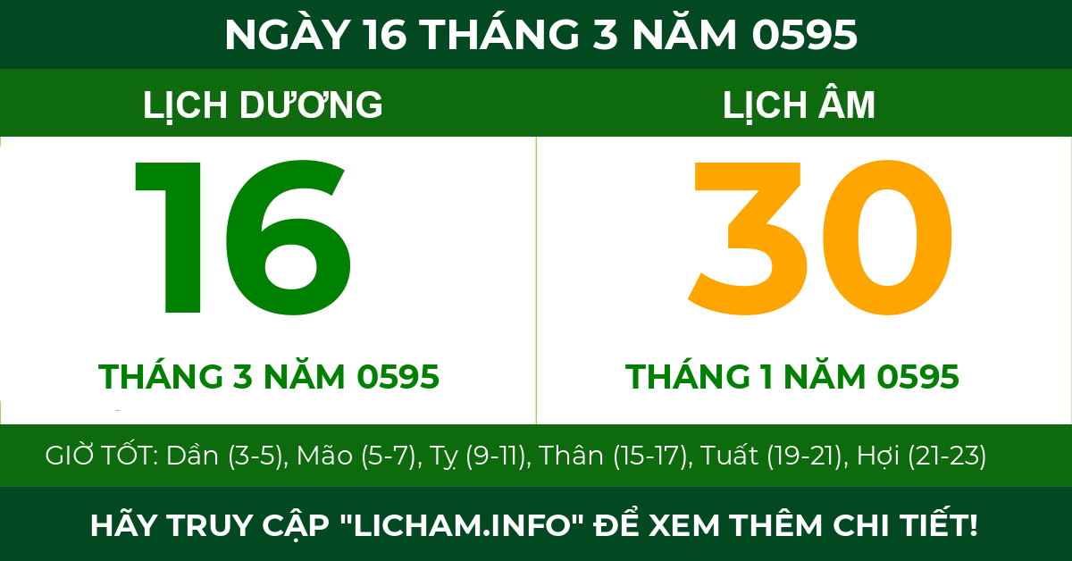 lịch âm ngày 16 tháng 3 năm 0595