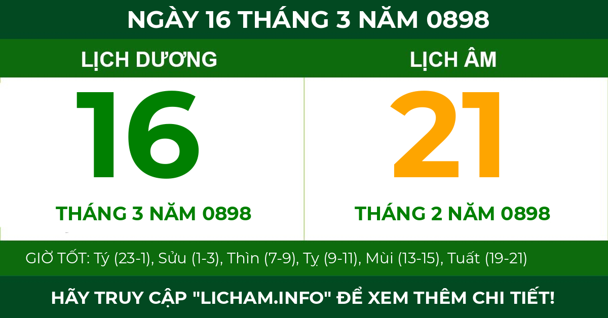 lịch âm ngày 16 tháng 3 năm 0898