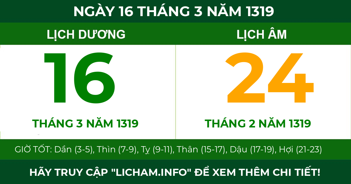 lịch âm ngày 16 tháng 3 năm 1319