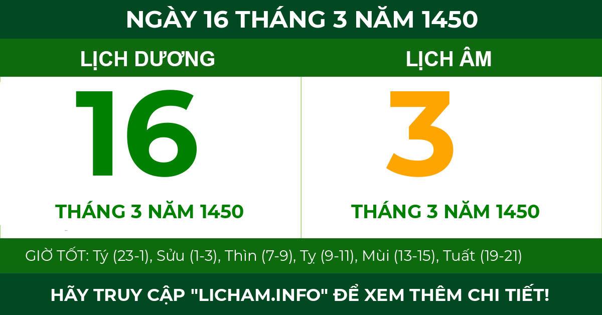 lịch âm ngày 16 tháng 3 năm 1450