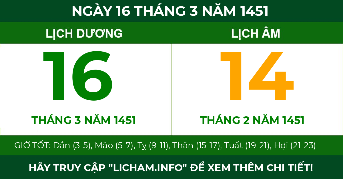 lịch âm ngày 16 tháng 3 năm 1451