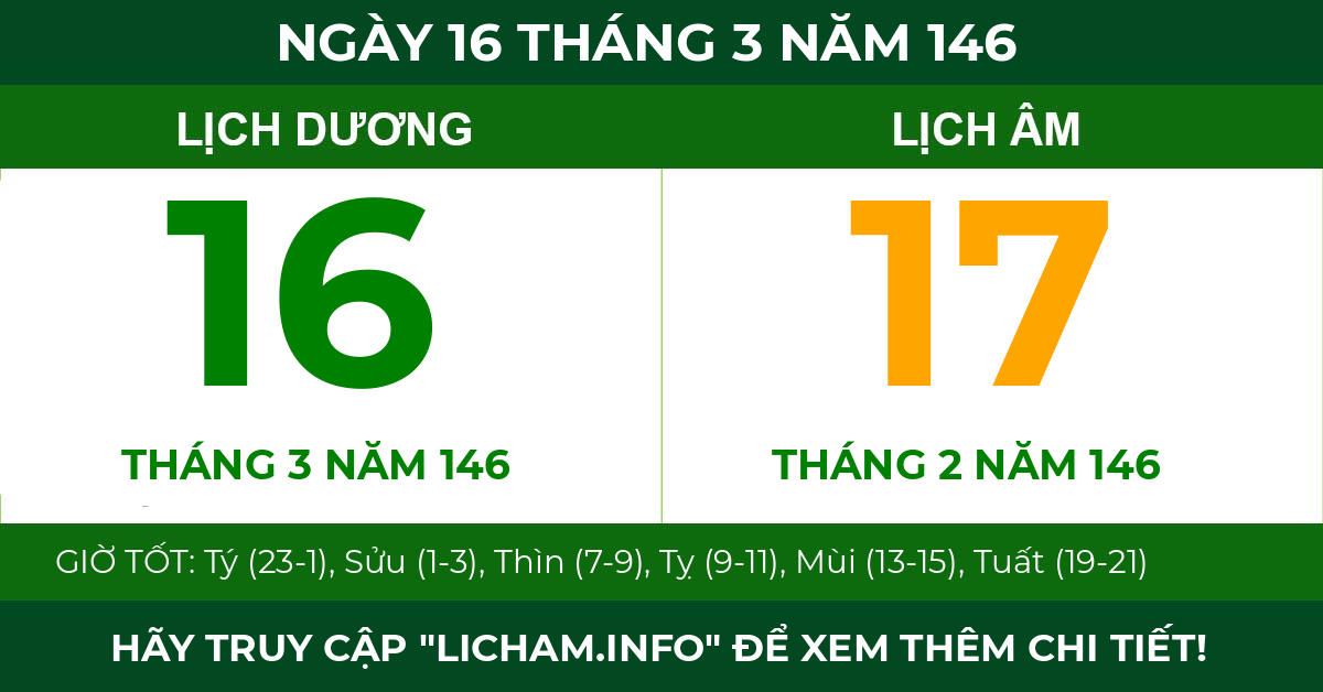 lịch âm ngày 16 tháng 3 năm 146