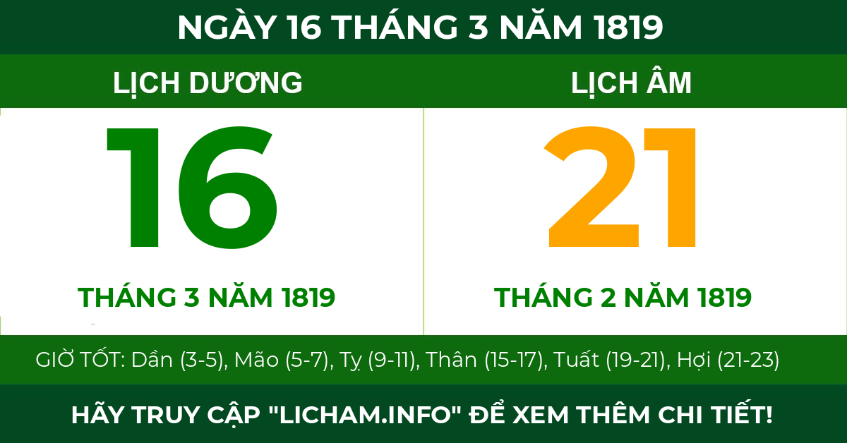 lịch âm ngày 16 tháng 3 năm 1819