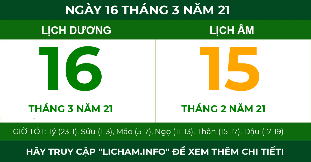 lịch âm ngày 16 tháng 3 năm 21