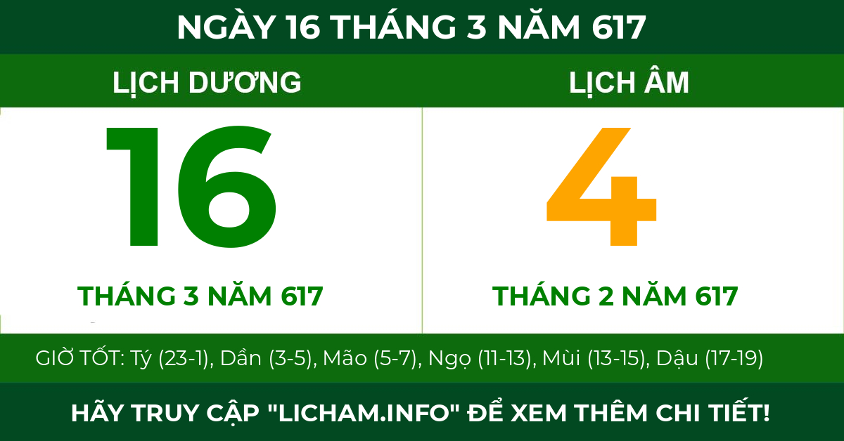 lịch âm ngày 16 tháng 3 năm 617