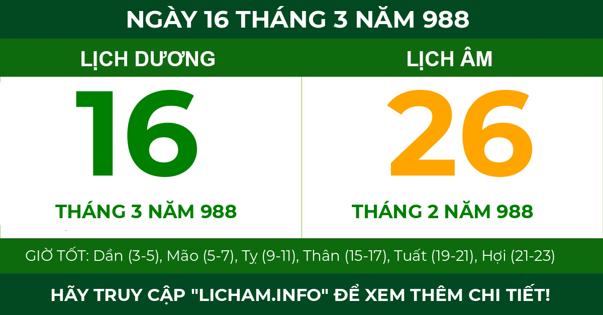 lịch âm ngày 16 tháng 3 năm 988
