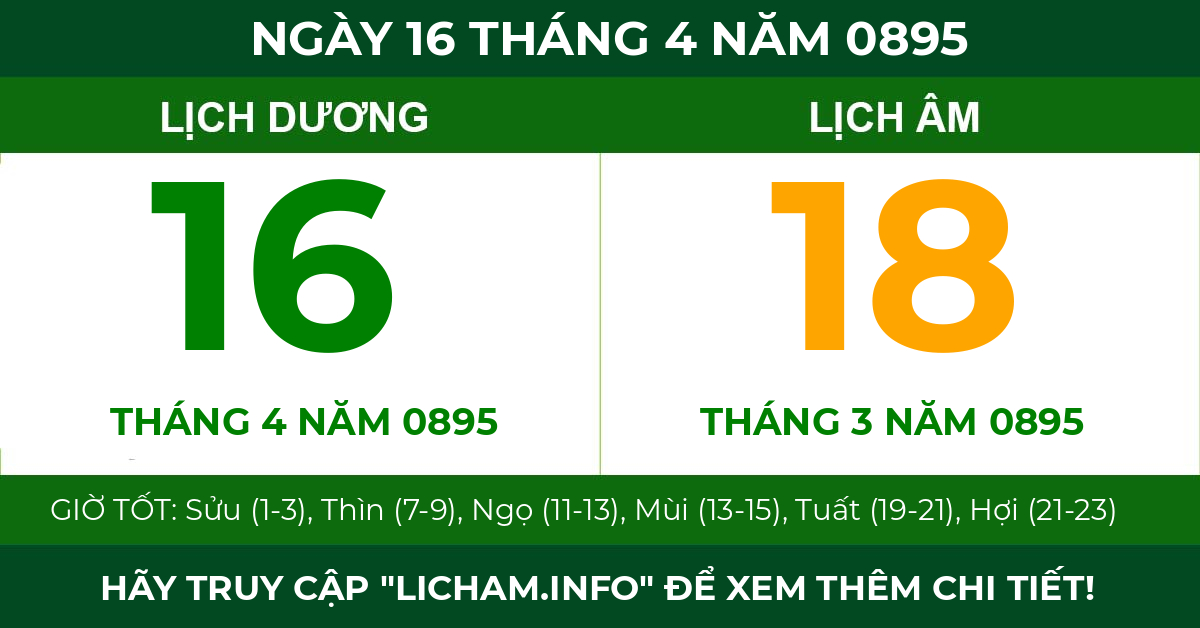 lịch âm ngày 16 tháng 4 năm 0895