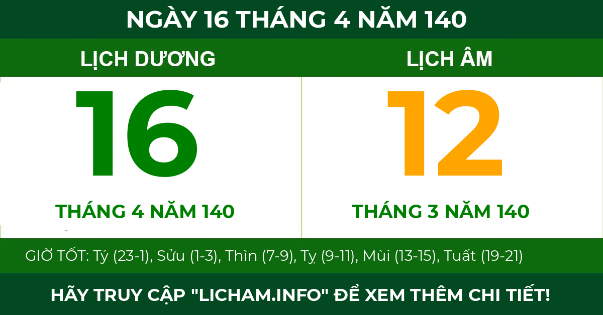 lịch âm ngày 16 tháng 4 năm 140