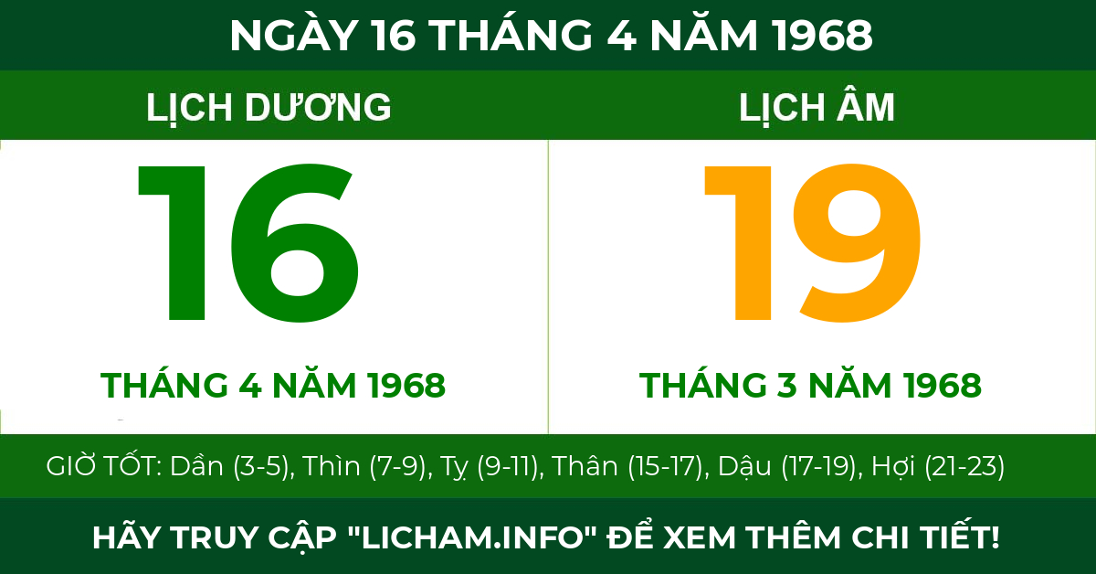 lịch âm ngày 16 tháng 4 năm 1968