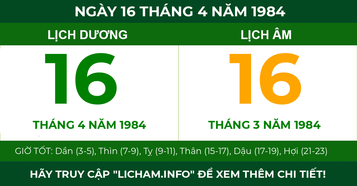 lịch âm ngày 16 tháng 4 năm 1984