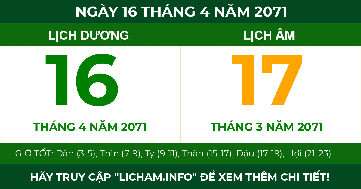lịch âm ngày 16 tháng 4 năm 2071